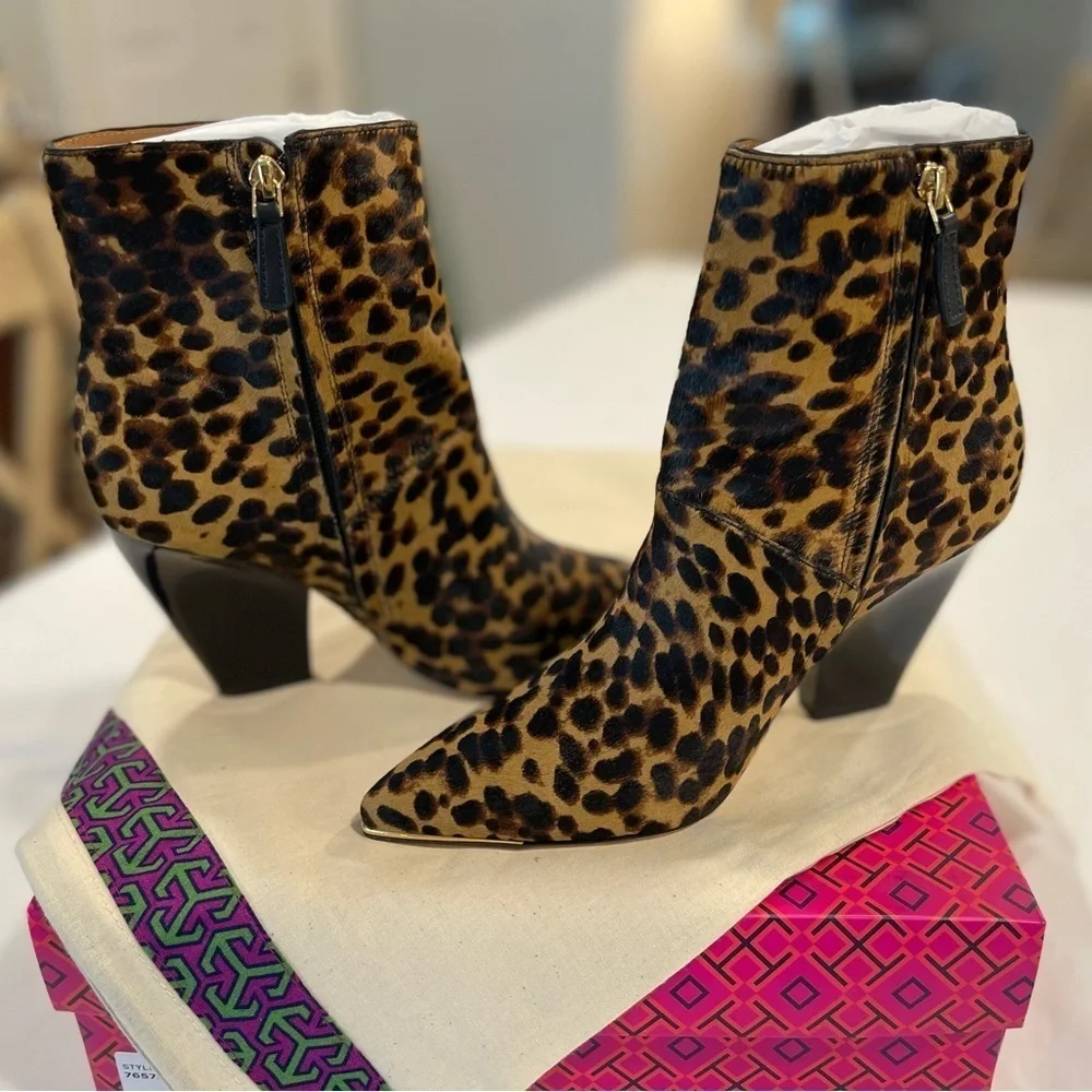Tory Burch | NWT | Lila Ankle Boots | Leopard Calf Hair | 7.5